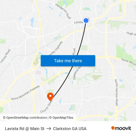 Lavista Rd @ Main St to Clarkston GA USA map
