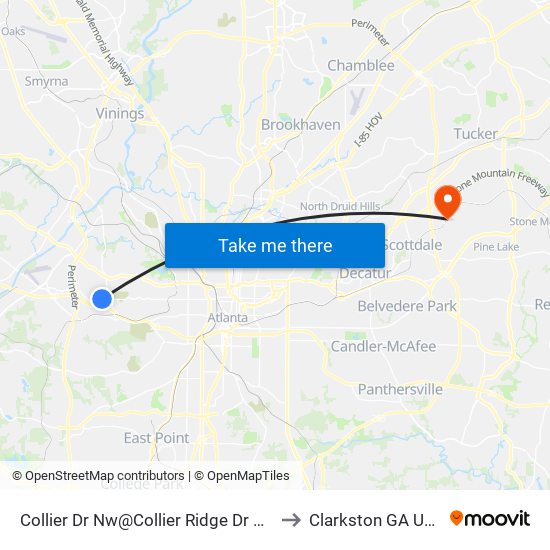 Collier Dr Nw@Collier Ridge Dr NW to Clarkston GA USA map