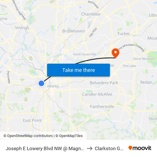 Joseph E Lowery Blvd NW @ Magnolia St NW to Clarkston GA USA map