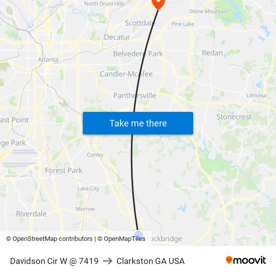 Davidson Cir W @ 7419 to Clarkston GA USA map
