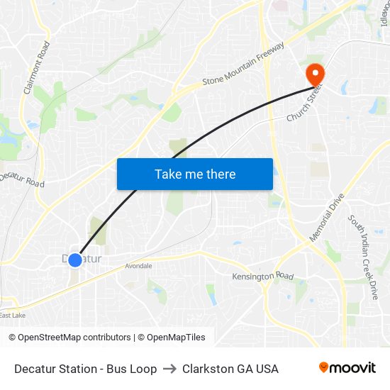 Decatur Station - Bus Loop to Clarkston GA USA map