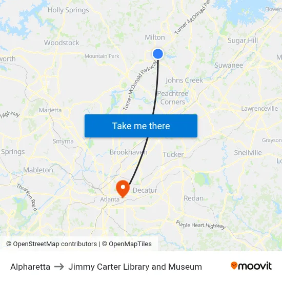 Alpharetta to Jimmy Carter Library and Museum map