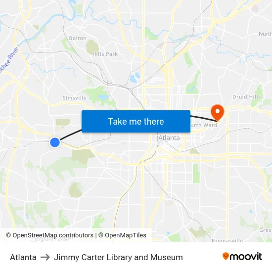 Atlanta to Jimmy Carter Library and Museum map