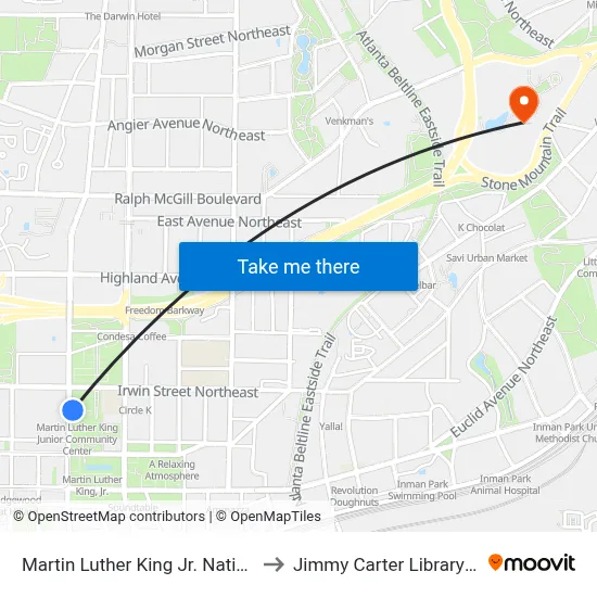 Martin Luther King Jr. National Historic Site to Jimmy Carter Library and Museum map