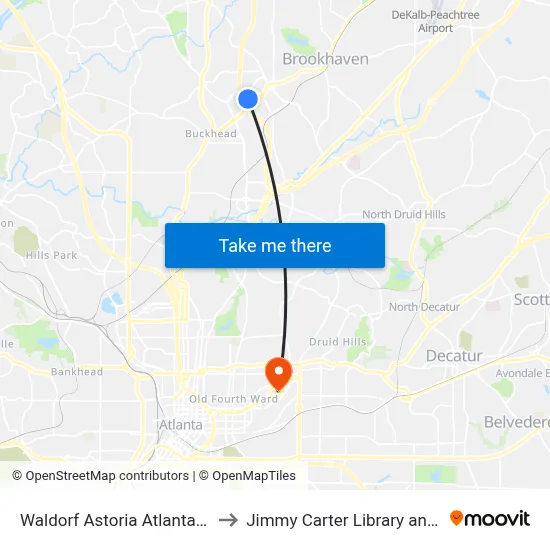 Waldorf Astoria Atlanta Buckhead to Jimmy Carter Library and Museum map