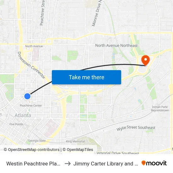 Westin Peachtree Plaza Hotel to Jimmy Carter Library and Museum map