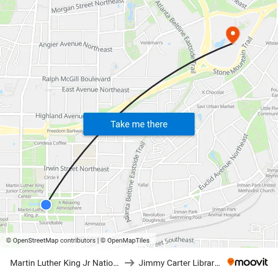 Martin Luther King Jr National Historical Park to Jimmy Carter Library and Museum map