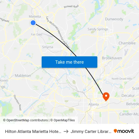 Hilton Atlanta Marietta Hotel Conference Center to Jimmy Carter Library and Museum map