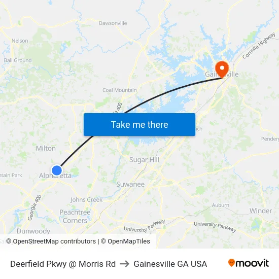 Deerfield Pkwy @ Morris Rd to Gainesville GA USA map