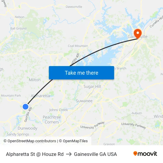 Alpharetta St @ Houze Rd to Gainesville GA USA map