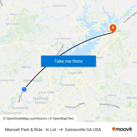 Mansell Park & Ride - In Lot to Gainesville GA USA map
