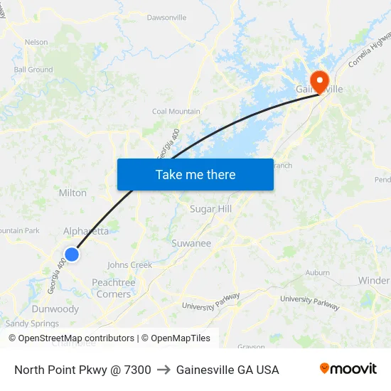 North Point Pkwy @ 7300 to Gainesville GA USA map