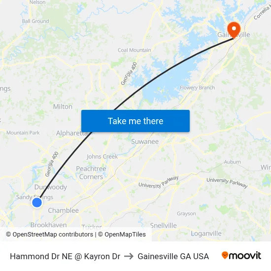 Hammond Dr NE @ Kayron Dr to Gainesville GA USA map