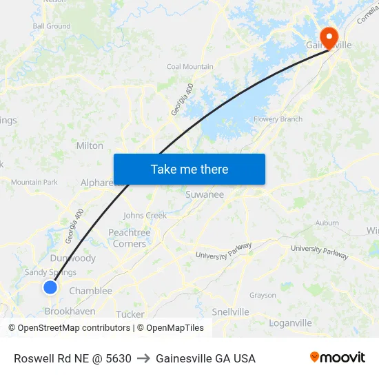 Roswell Rd NE @ 5630 to Gainesville GA USA map