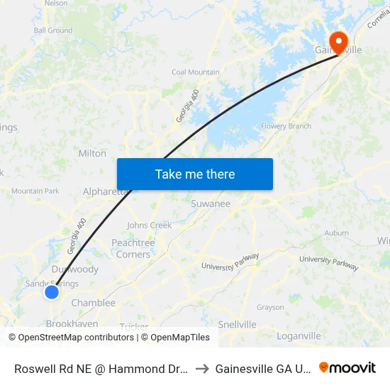 Roswell Rd NE @ Hammond Dr NE to Gainesville GA USA map