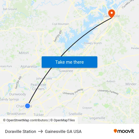 Doraville Station to Gainesville GA USA map