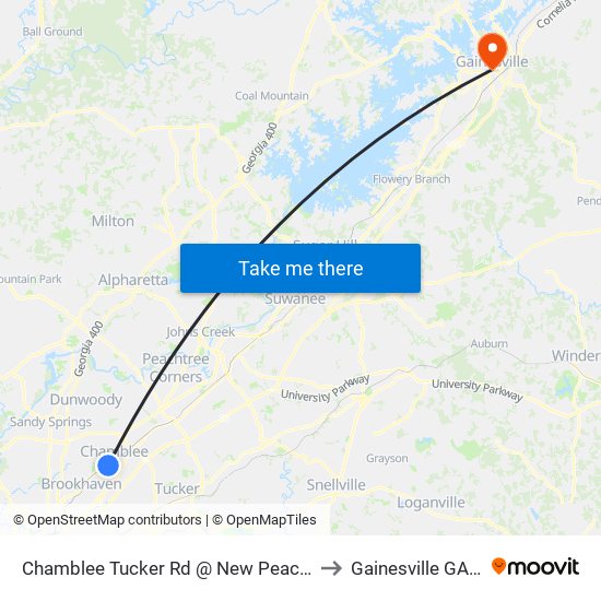 Chamblee Tucker Rd @ New Peachtree Rd to Gainesville GA USA map