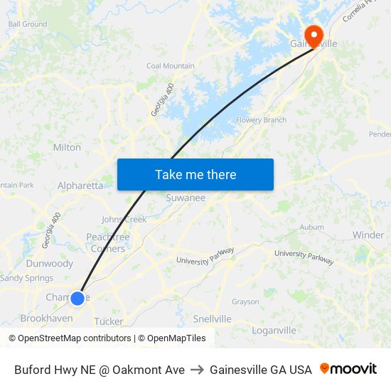 Buford Hwy NE @ Oakmont Ave to Gainesville GA USA map