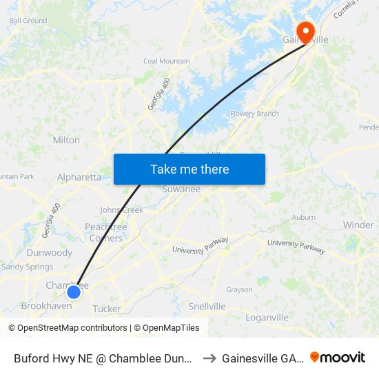 Buford Hwy NE @ Chamblee Dunwoody Rd to Gainesville GA USA map