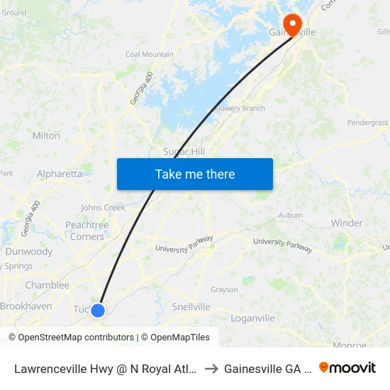 Lawrenceville Hwy @ N Royal Atlanta Dr to Gainesville GA USA map