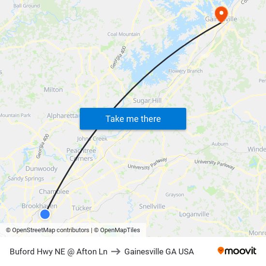 Buford Hwy NE @ Afton Ln to Gainesville GA USA map