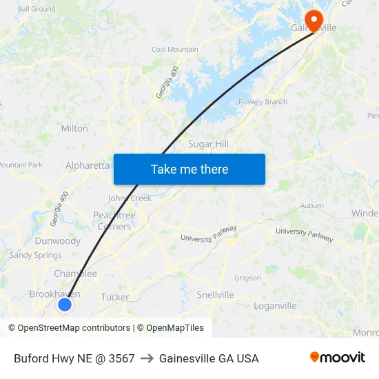 Buford Hwy NE @ 3567 to Gainesville GA USA map