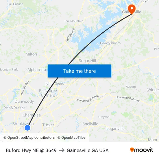 Buford Hwy NE @ 3649 to Gainesville GA USA map