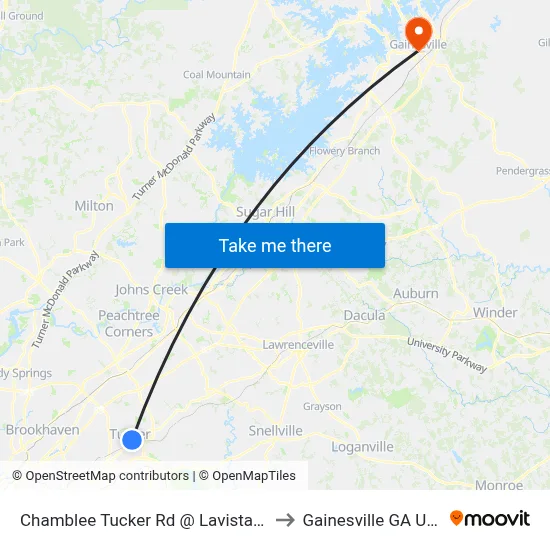 Chamblee Tucker Rd @ Lavista Rd to Gainesville GA USA map