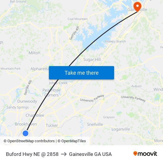 Buford Hwy NE @ 2858 to Gainesville GA USA map