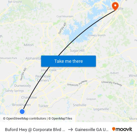 Buford Hwy @ Corporate Blvd NE to Gainesville GA USA map