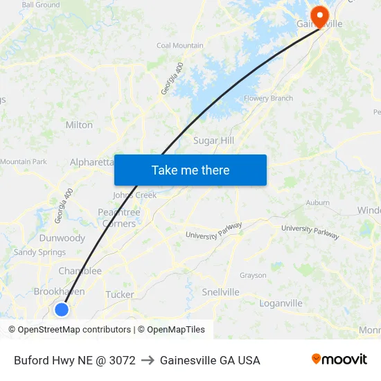 Buford Hwy NE @ 3072 to Gainesville GA USA map