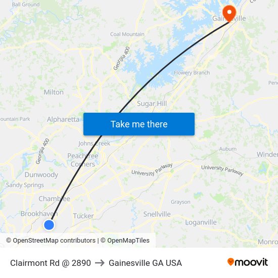 Clairmont Rd@2890 to Gainesville GA USA map