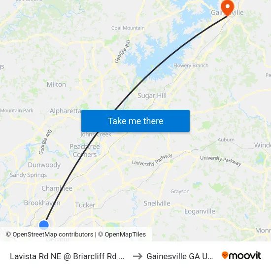 Lavista Rd NE @ Briarcliff Rd NE to Gainesville GA USA map