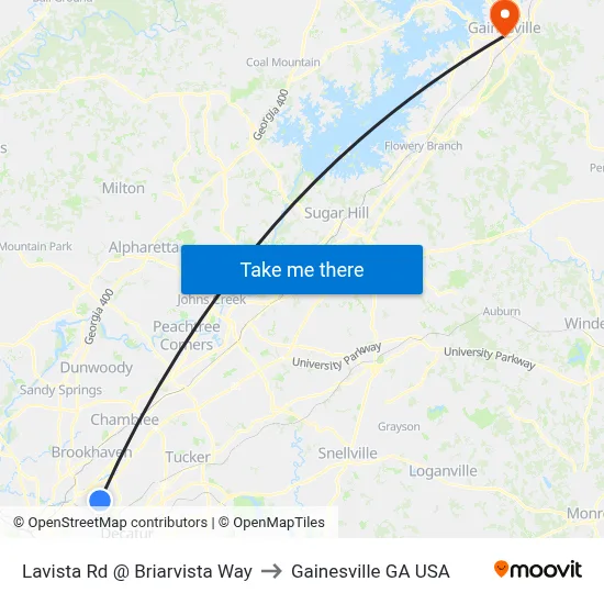 Lavista Rd @ Briarvista Way to Gainesville GA USA map