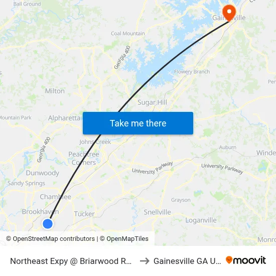 Northeast Expy @ Briarwood Rd NE to Gainesville GA USA map