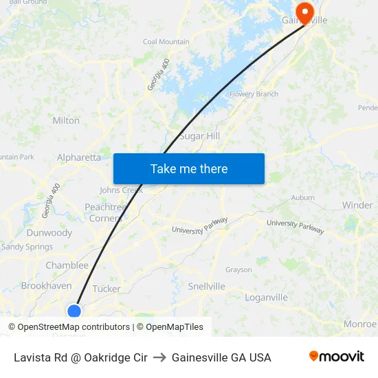 Lavista Rd @ Oakridge Cir to Gainesville GA USA map
