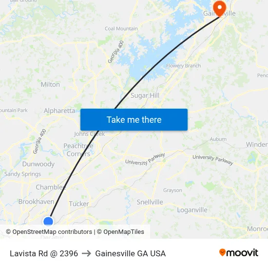 Lavista Rd @ 2396 to Gainesville GA USA map
