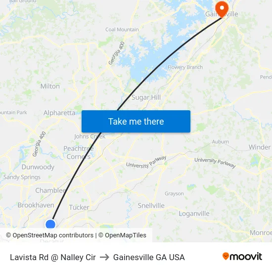 Lavista Rd @ Nalley Cir to Gainesville GA USA map