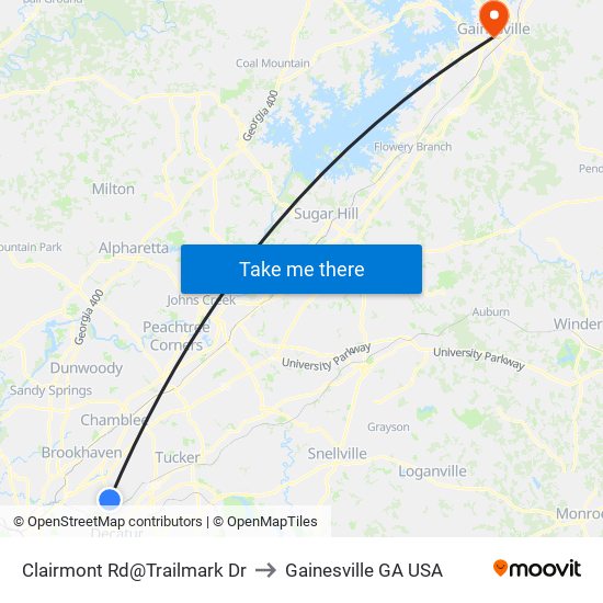 Clairmont Rd@Trailmark Dr to Gainesville GA USA map