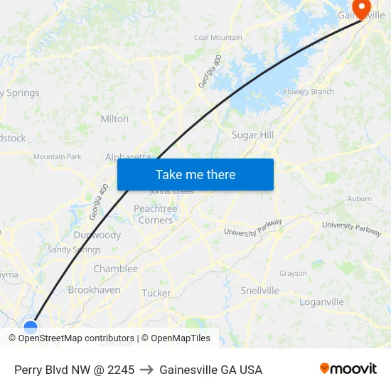 Perry Blvd NW @ 2245 to Gainesville GA USA map