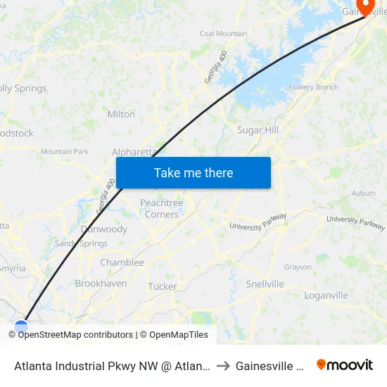 Atlanta Industrial Pkwy NW @ Atlanta Industrial Dr to Gainesville GA USA map