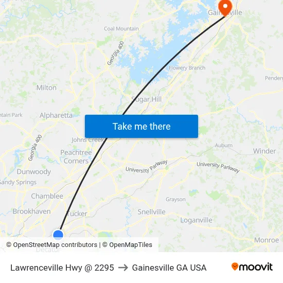 Lawrenceville Hwy @ 2295 to Gainesville GA USA map