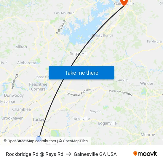 Rockbridge Rd @ Rays Rd to Gainesville GA USA map