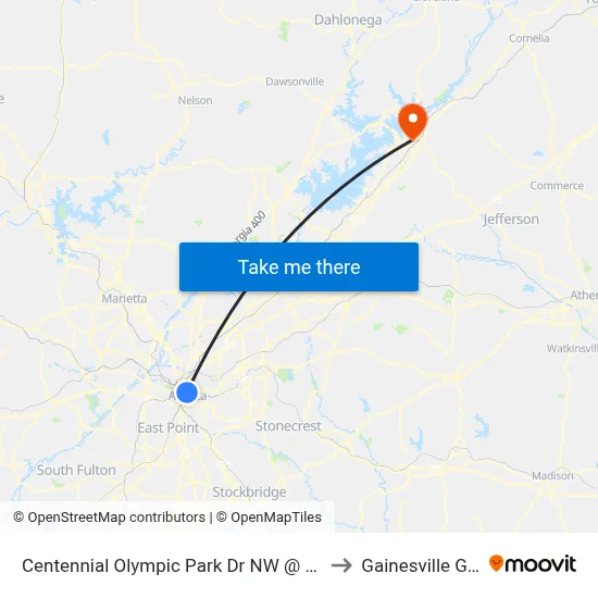 Centennial Olympic Park Dr NW @ North Ave NW to Gainesville GA USA map