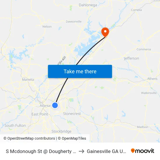 S Mcdonough St @ Dougherty St to Gainesville GA USA map