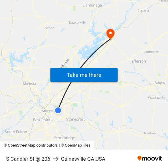 S Candler St @ 206 to Gainesville GA USA map