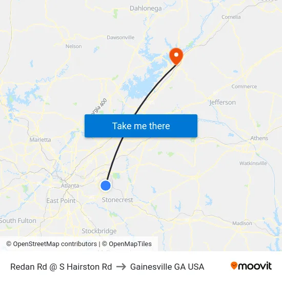 Redan Rd @ S Hairston Rd to Gainesville GA USA map
