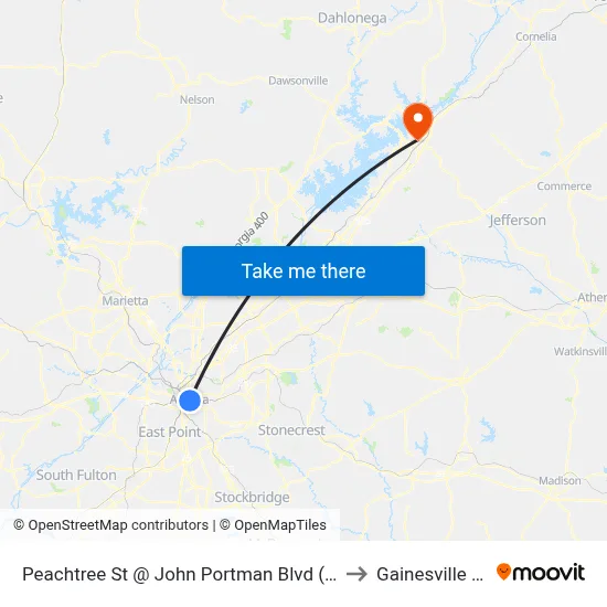 Peachtree St @ John Portman Blvd (P'Tree Ctr Station) to Gainesville GA USA map
