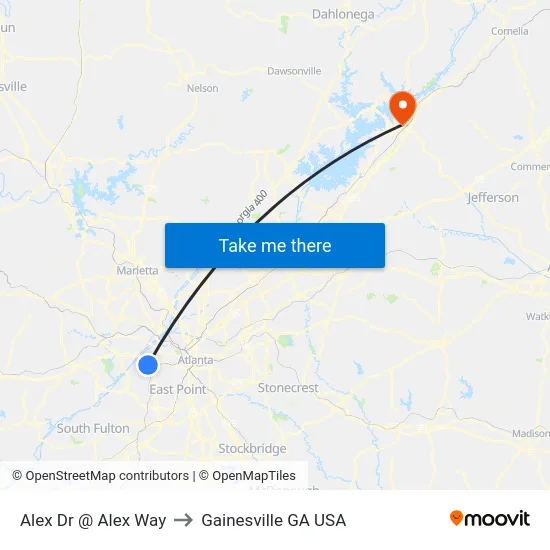 Alex Dr @ Alex Way to Gainesville GA USA map