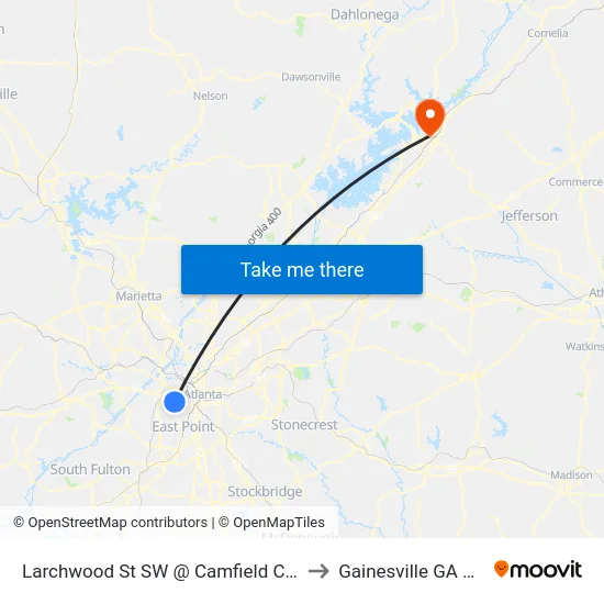 Larchwood St SW @ Camfield Ct SW to Gainesville GA USA map